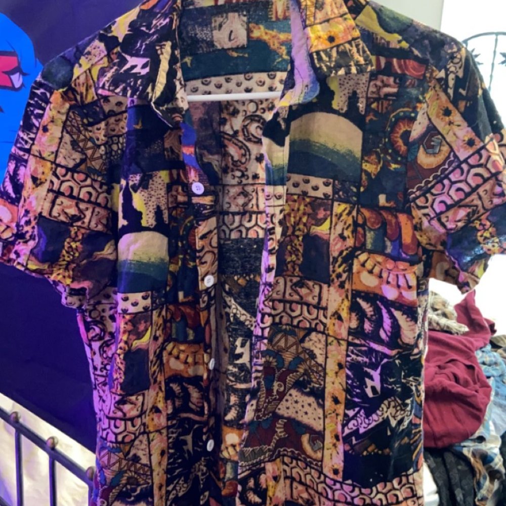 Graphic button up tee